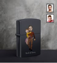 Kişiye Özel Babalar Günü Baba Erkek Çocuk Karikatürlü UV Siyah Benzinli Cakmak Model-2