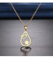 Kişiye Özel 925 Ayar Gümüş Su Damlası Model Kalp Yıldız Kolye (Gold)