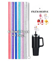 6 Adet Simli Pipet Set Stanley Quencher Uyumlu H2.0 30/40 Oz Uyumlu Aksusuar Set Figür Pipet (Çok Renkli)