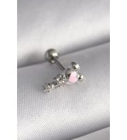 316L Çelik Gümüş Renk Zirkon Taş Detay Pembe Kalp İşleme Tragus Piercing - TJ-PR1281