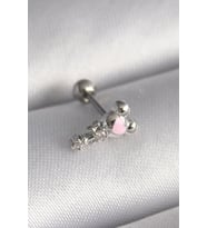 316L Çelik Gümüş Renk Zirkon Taş Detay Pembe Kalp İşleme Tragus Piercing - TJ-PR1281
