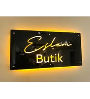 KİŞİYE ÖZEL İŞLETMENİZE ÖZEL PIANO BLACK LED IŞIKLI LÜKS TABELA PLEKSİ LED TABELA 40 cm x 20 cm