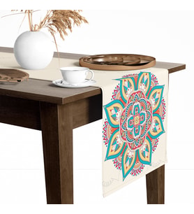 Dijital Baskılı Etnik Desen Renkli Baskılı Masa ve Sunum Runner 40x145 Tropikhome (Çok Renkli)