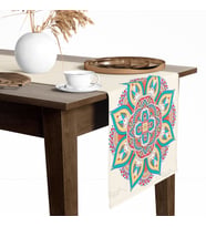 Dijital Baskılı Etnik Desen Renkli Baskılı Masa ve Sunum Runner 40x145 Tropikhome (Çok Renkli)