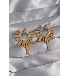 316L Çelik Gold Renk Zirkon Taşlı Güneş Figürlü Küpe 5886 - HPSBYI6352-4339