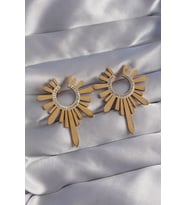 316L Çelik Gold Renk Zirkon Taşlı Güneş Figürlü Küpe 5886 - HPSBYI6352-4339