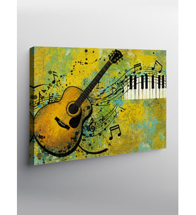Kanvas Tablo Gitar Ve Nota Deseni
