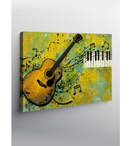 Kanvas Tablo Gitar Ve Nota Deseni