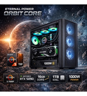Eternal Power ORBIT CORE Ryzen 5 7500F RTX 5090 16GB DDR5 1TB M.2 B650M WIFI 1000W 360mm Gaming PC