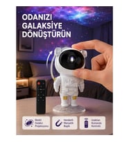 Mey İthalat® Astronot Şekilli Galaxy Projeksiyon Lambası Nebula Efektli Dekoratif Lamba