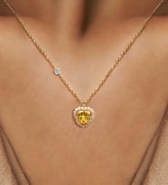 Demas Gold Kadın 14 Ayar Altın Pırlanta Tohumlu Sarı Topaz Rengi Kalp Kolye