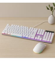 USB Kablolu Oyuncu Klavye ve Mouse Seti - Beyaz RGB