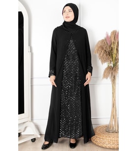 Pelerinli Payet Detaylı Abiye Siyah FHM854