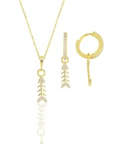Gümüş altın yaldızlı zirkon taşlı balık kılçığı modeli kolye ve küpe ikili set SGTL11879GOLD