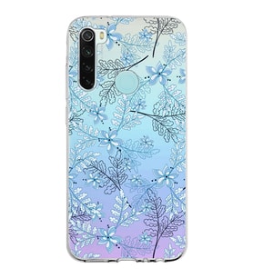 Xiaomi Redmi Note 8 Uyumlu Kapak Floral Mavi Tasarımlı Şeffaf Silikon Kılıf
