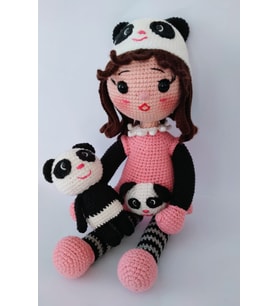 Panda Kız Bebek Amigurumi Organik Oyuncak