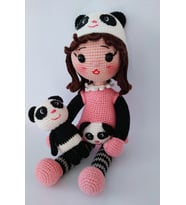 Panda Kız Bebek Amigurumi Organik Oyuncak