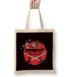 Japan Flag Katana Cherry Blossom Tree Sakura Japanese Art Bez Çanta Uzun Saplı