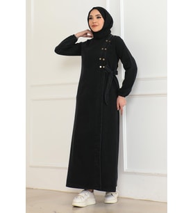Düğmeli Yandan Bağlamalı Kot Ferace Füme 19361