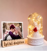 Doğum Günü Hediyesi Led Işıklı Beyaz Melekli Fanus ve Kişiye Özel Fotoğraflı Hediye