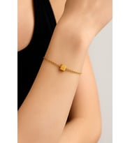 Altın Renk Sf Küp Zincir Unisex Çelik Bileklik - 3383