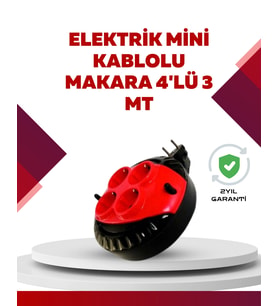 Kırmızı Renk 3 Metre 4’lü Kablolu Priz Makarası