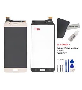 Samsung Galaxy J7 PRİME - SM-G610F Uyumlu Lcd Ekran Dokunmatik Servis Lcd GOLD + B-7000 + TAMİR SETİ