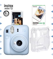 Instax mini 12 Mavi Fotoğraf Makinesi-10'lu Film ve Şeffaf Kılıf Seti