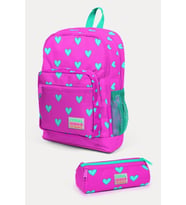 Coral High Kids Neon Pembe Su Yeşili Kalp Desenli 2'li Okul Çanta Seti - Kız Çocuk