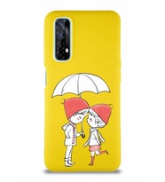 Realme 7 Soft Premier Kapak Aşk Tasarımlı Silikon Kılıf - Sarı (Şeffaf)