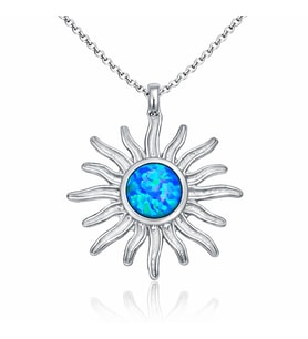 Gümüş Mavi Opal Taşlı Güneş Kadın Kolye