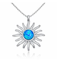 Gümüş Mavi Opal Taşlı Güneş Kadın Kolye