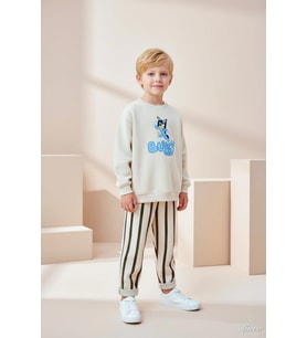 LUCCO ERKEK ÇOCUK BLUEY MODELLİ 3 İPLİK ŞARDONSUZ EŞOFMAN TAKIMI (Ekru)