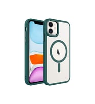 Apple iPhone 11 Uyumlu Kılıf Wireless Şarj Özellikli Zore Krom M-safe Silikon Kapak (Koyu Yeşil)