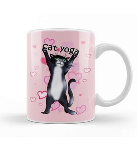 Black And White Cat Yoga Time Kupa Bardak Porselen