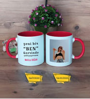 Motto Yeni Bir Ben Kupa Bardak Kırmızı Fotoğraflı