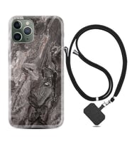 Apple iPhone 11 12 13 14 Pro Max Kılıf Boyun Askılı Silikon Gri Mermer 1376