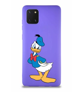 Samsung Galaxy Note 10 Lite Soft Premier Kapak Donald Duck-D Tasarımlı Silikon Kılıf - Mor (Şeffaf)