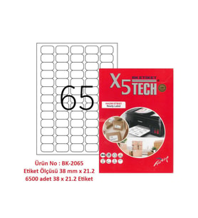 A1 Etiket Lazer Etiket tw-2065 100 A4 Sayfa Lazer Etiket 38.1 X 21.2 mm Boyutunda 1 A4 Sayfada 65 Etiket