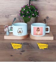 Baykuş Kupa Bardak Ahşap Altlıklı Kısa Fotoğraflı
