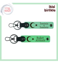 En Yakın Dostuna Şık Bir Armağan Ay Yıldız Temalı Kişisel 2’li Anahtarlık Seti, Açık Yeşil-Yeşil