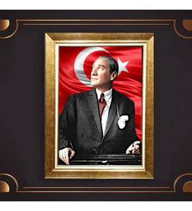 Altın Varaklı Çerçeveli Paspartulu Atatürk Tablo z5201 (Gold)