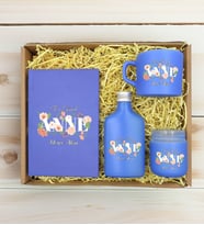 BK Gift Kişiye Özel İsimli DTF Anne Temalı Mavi Defter & Kahve Fincanı & Kolonya & Mum Hediye Seti-4, Anneye Hediye, Anneler Günü Hediyesi