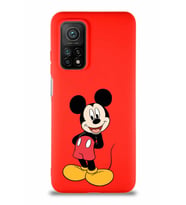 Xiaomi Mi 10T Pro Soft Premier Kapak Mickey Mouse-B Tasarımlı Silikon Kılıf - Kırmızı (Şeffaf)