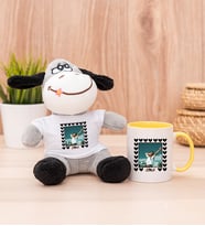 Kişiye Özel Kalp Detaylı Fotoğraflı  Peluş Eşek ve Sarı Kupa