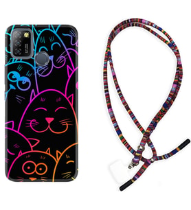 INFINIX Smart 4 5 6 Zero 8 S5 Pro Kılıf Boyun Asklı Rasta Silikon Neon Cats 1790