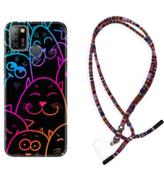 INFINIX Smart 4 5 6 Zero 8 S5 Pro Kılıf Boyun Asklı Rasta Silikon Neon Cats 1790