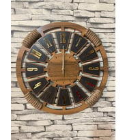 Kişiye Özel Halatlı Dekoratif Ahşap Duvar Saati 40 cm