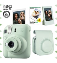 Instax mini 12 Yeşil Fotoğraf Makinesi-20'li Film-Çerçeve ve Deri Kılıf Seti