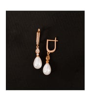 925 Ayar Zirkon Taşlı Damla Modeli Gümüş İnci Küpe (Rose)